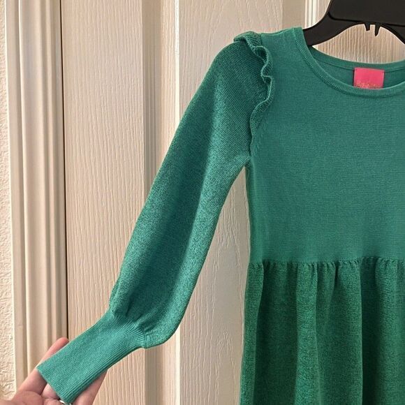 Lilly Pulitzer Caila Sweater Dress Botanical Green Metallic Girls S (4-5) NWT - Picture 6 of 11